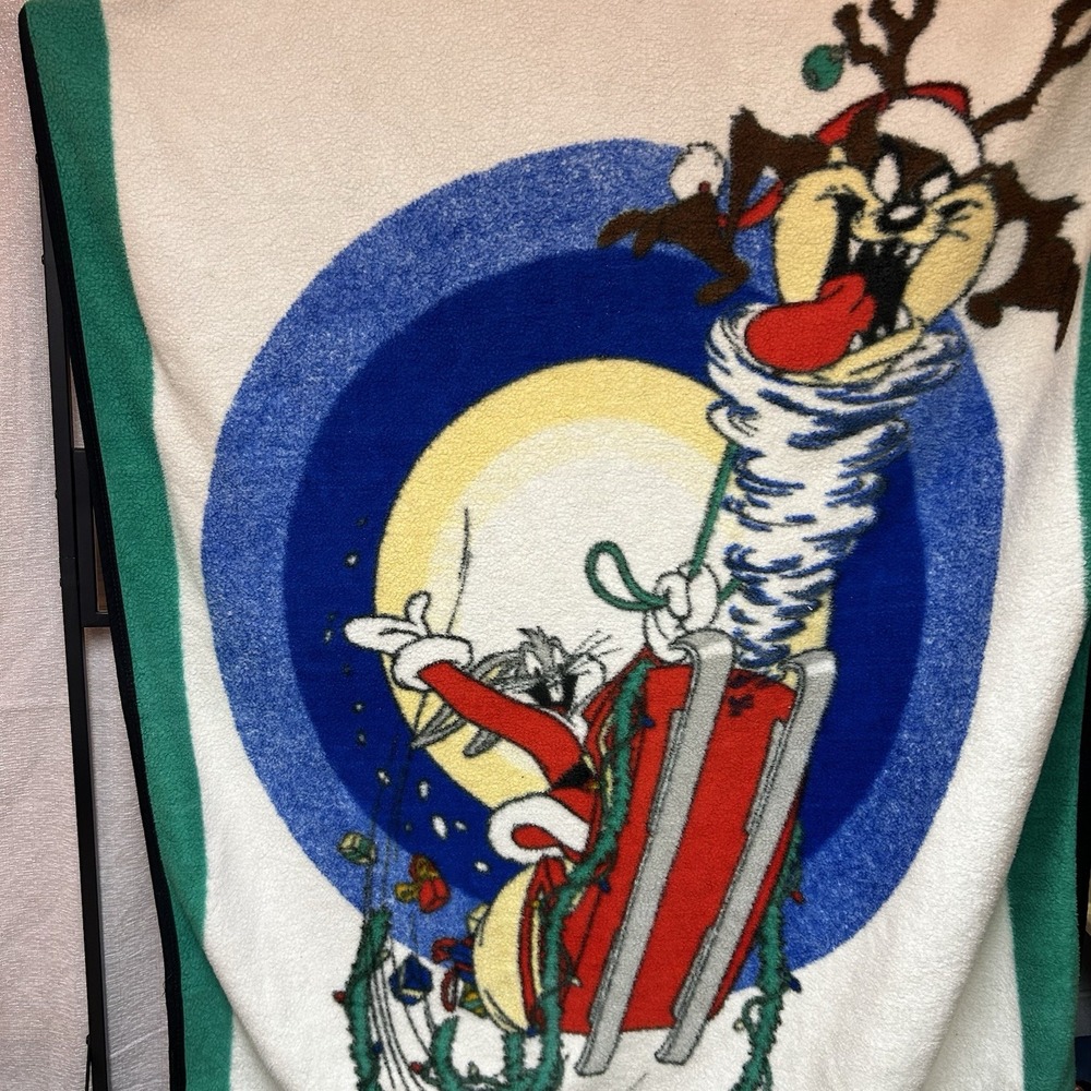 Vintage Looney Tunes Bugs Bunny‎ Santa Taz Christmas Blanket Owens *Rare 4'x5'